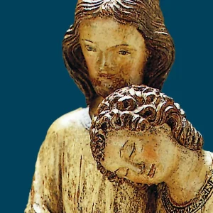 Mitgefühl setzt Stille voraus. Anregungen für das seelsorgerliche Gespräch. Banner von einer Jesus Figur mit einer Person die sich an ihm lehnt.